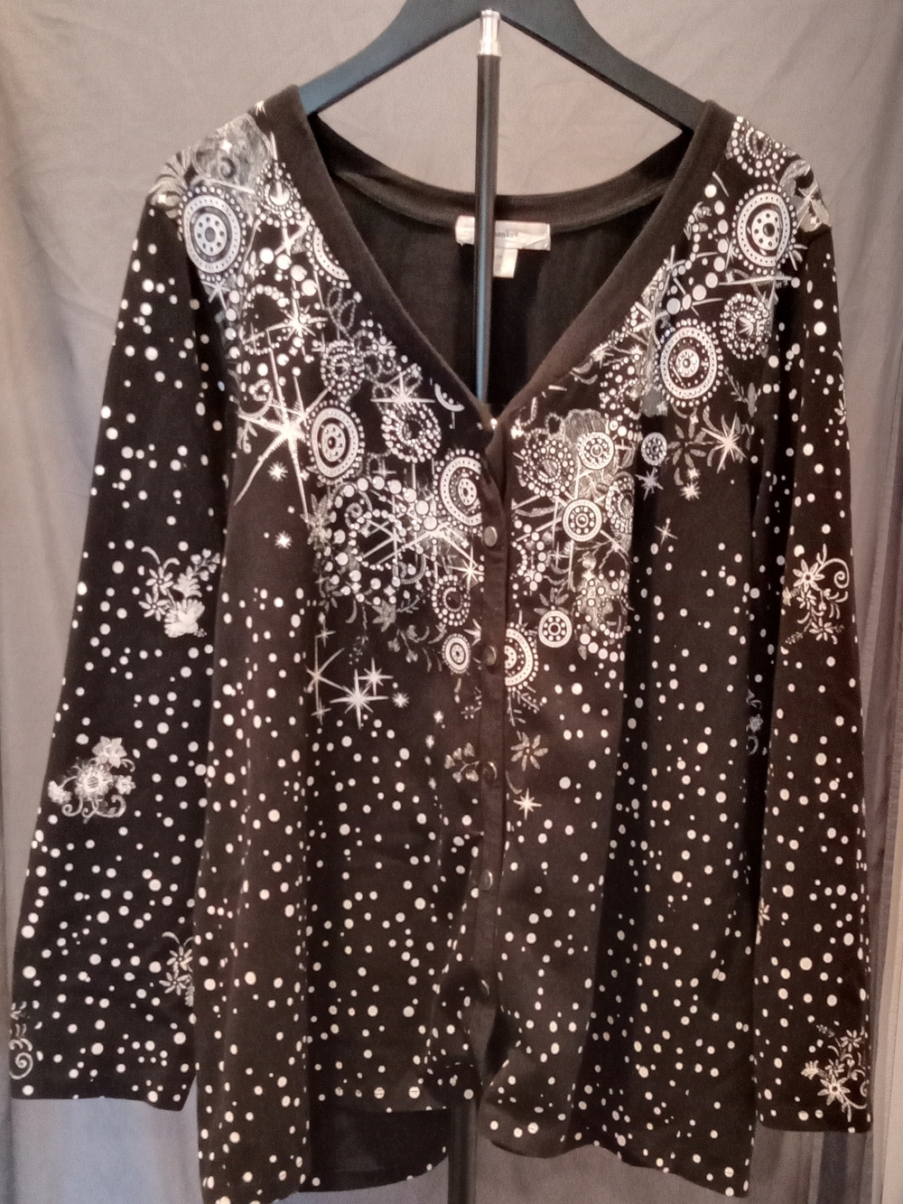 cj banks Black Cardigan Snap Up with White Star & Dot Print Women's Size 1X